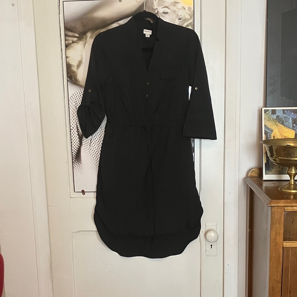 3/30$ Merona Black Tie-Waist High-Low Shirt Dress – Size S, Minimalist Travel